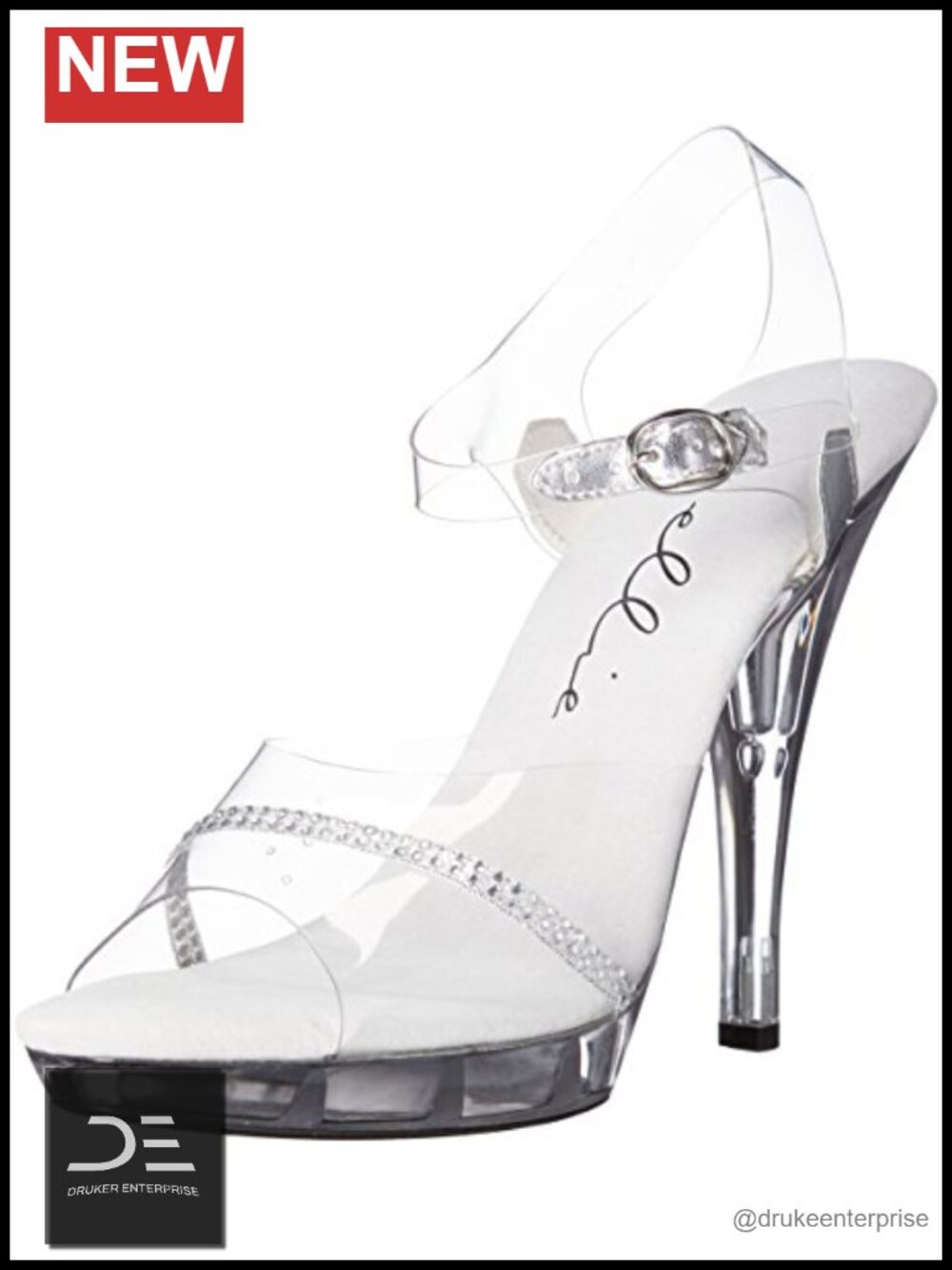 Clear Rhinestone Platform Stiletto Heeled Sandals Peep Toe Ankle Strap